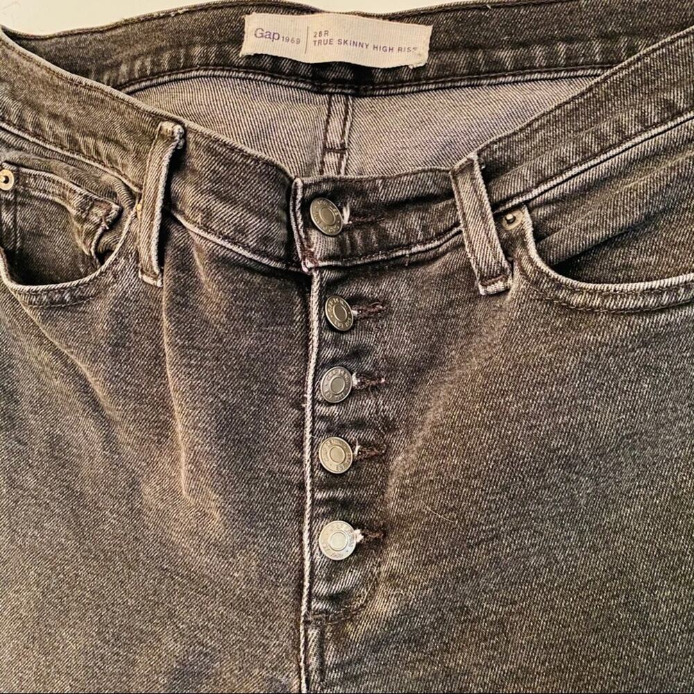 Gap Button Fly Washed Black Dark Grey Skinny High… - image 4